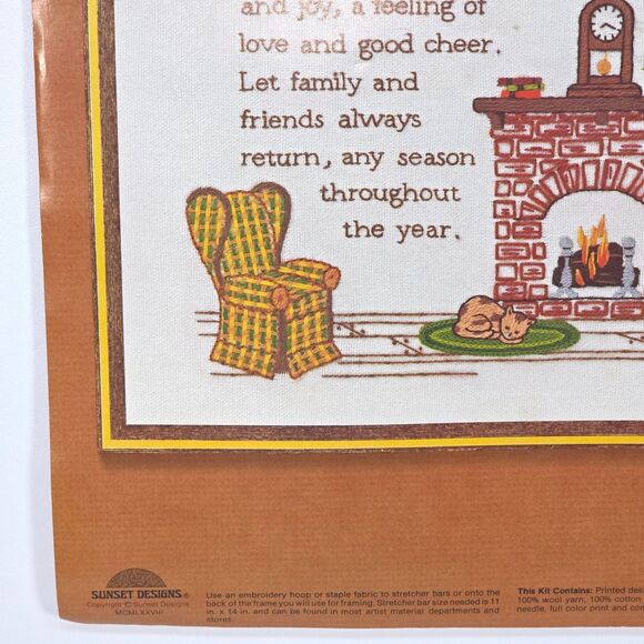 Vintage Sunset Stitchery Bless Our Home Fireplace Sampler 11×14 Complete Cottage - Picture 13 of 16